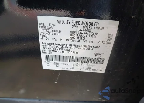 2015 Ford Explorer Xlt из США, поврежденный, VIN 1FM5K8D86FGB05586